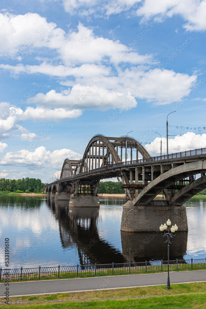 Fototapeta premium View of the Rybinsk road bridge over the Volga River. Rybinsk, Russia.