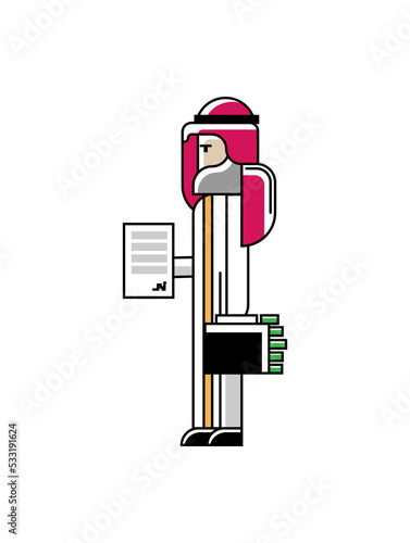 Arabic businessman with contract and suitcase full of money in hands. Corporate business people isolated vector illustration in linear style.