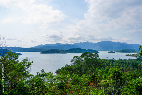 The mountains and sea scenery with blue sky.