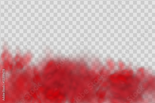 Realistic scary mystical red fog or dust in night Halloween. Purple poisonous gas, dust and smoke effect.