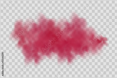 Realistic scary mystical red fog or dust in night Halloween. Purple poisonous gas, dust and smoke effect.