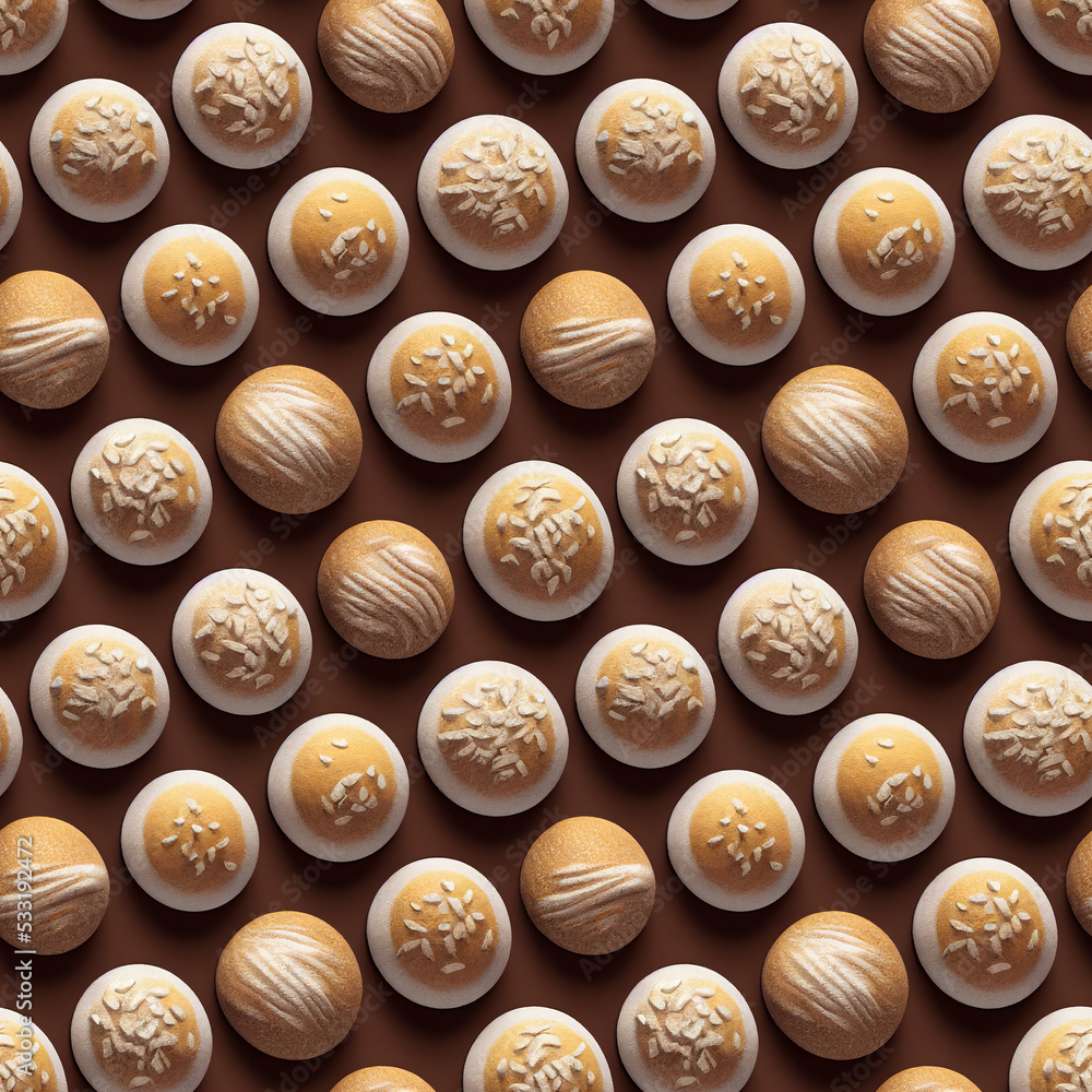 3D rendering illustration. Cute mini bread seamless pattern. For bakery, food processing, restaurant, and baking related, can be used for wrapping paper, backgrounds, posters, and cards. 3D rendering illustration. Cute mini bread seamless pattern. For bakery, food processing, restaurant, and baking related, can be used for wrapping paper, backgrounds, posters, and cards.