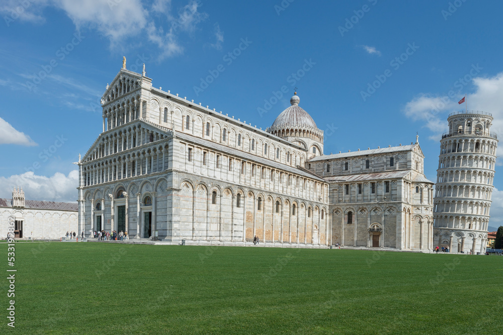 The Pisa Cathedral, a masterpiece of Romanesque architectural style, it was built between 1063 and 1118 years, by the architect Buschetto. UNESCO World Heritage Site. Pisa, Italy, 2019.