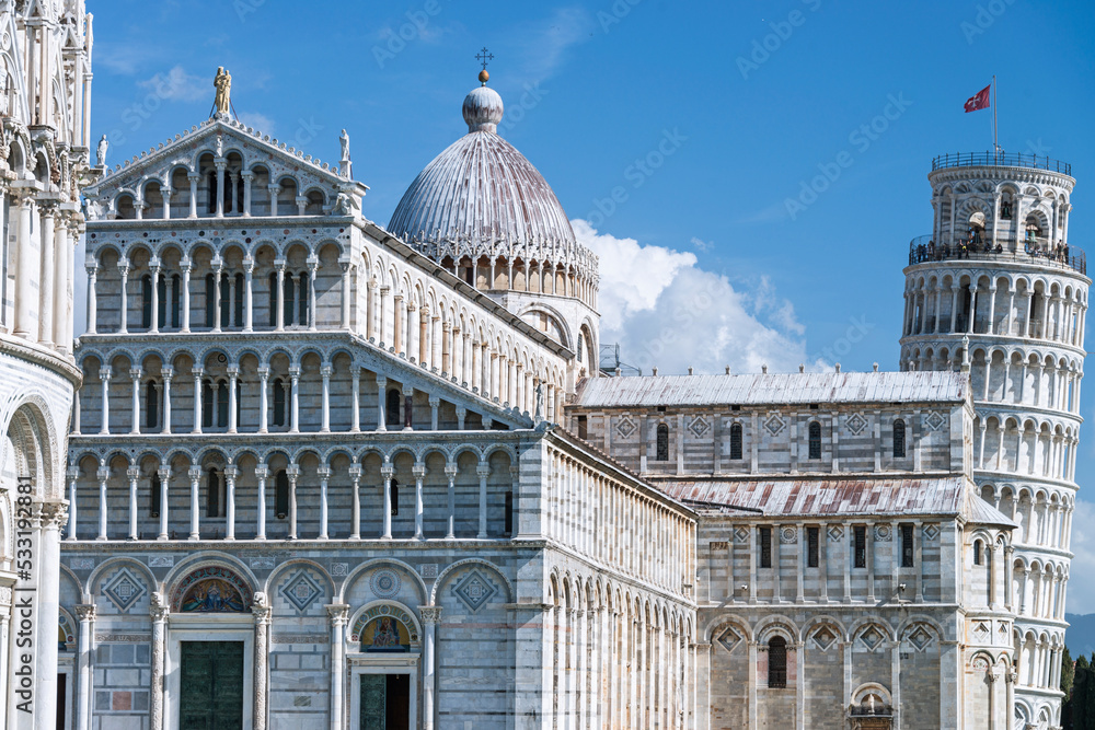 The Pisa Cathedral, a masterpiece of Romanesque architectural style, it was built between 1063 and 1118 years, by the architect Buschetto. UNESCO World Heritage Site. Pisa, Italy, 2019.