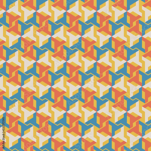 Seamless geometric abstract vector pattern design for printing and textile. Modern decorative texture with symmetrical shapes of variant colors