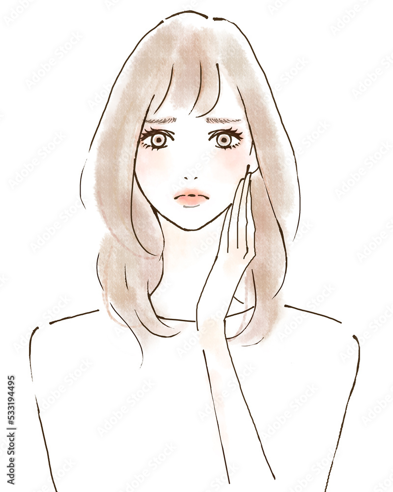 悲しい表情の女性のイラスト ハラスメントに悩む