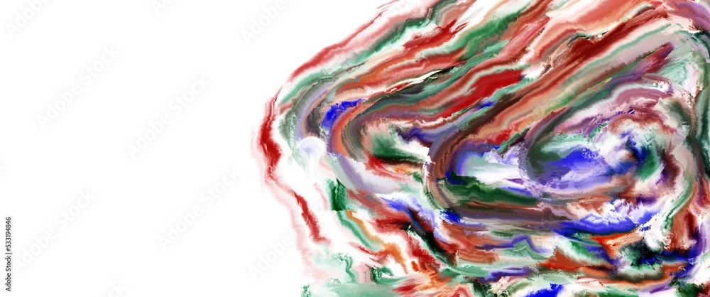 Abstract color paint made with acrylic brush stroke on white background, hand drawn art, colored smudge, dry painting, thick layer of material