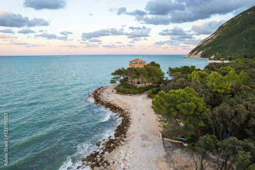 Aerial view of Italian coast in Portonovo