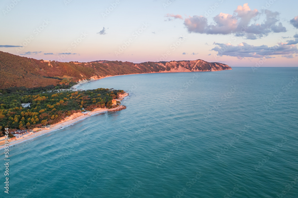 Fototapeta premium Aerial view of Italian coast in Portonovo