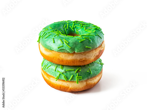 Donuts with green glaze on a transparent background