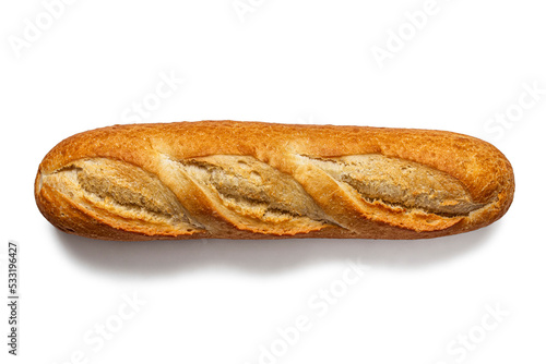 Traditional French baguette with golden crust