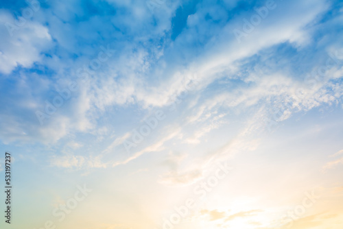 Orange sky and clouds background,Background of colorful sky concept, amazing sunset with twilight sky and clouds