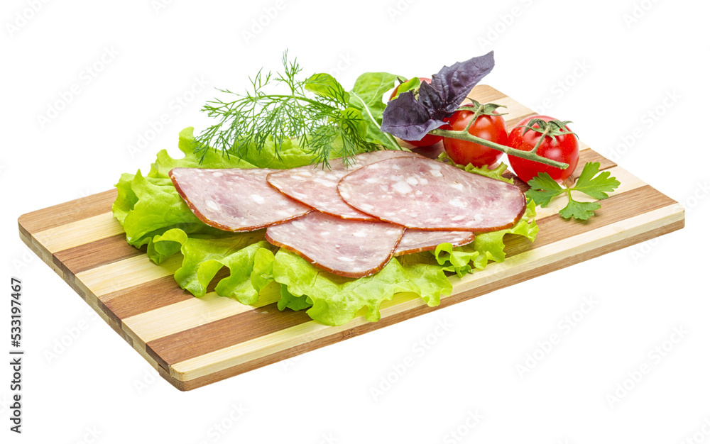 Sausages with salad and basil Sausages with salad and basil