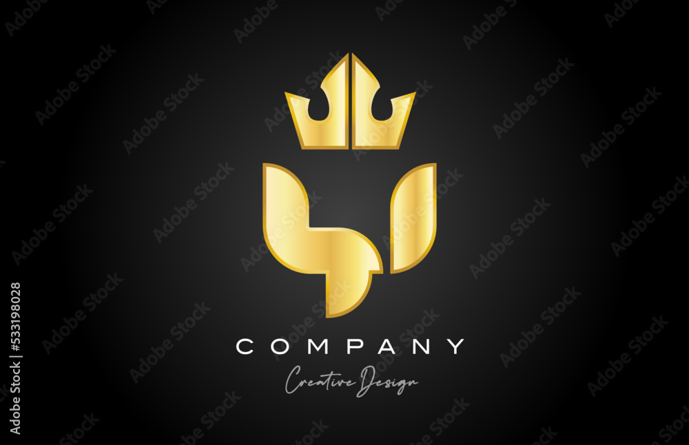 gold golden Y alphabet letter logo icon design. Creative crown king template for company and business
