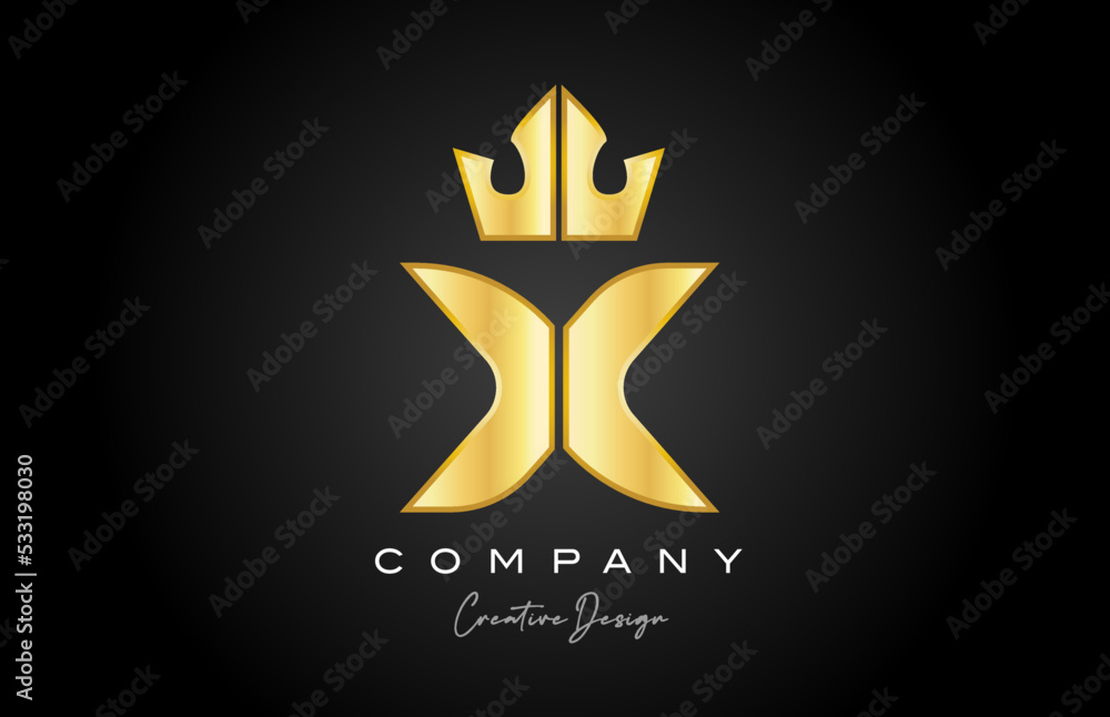 gold golden X alphabet letter logo icon design. Creative crown king ...