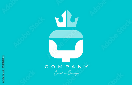 Q blue pastel alphabet letter logo icon design with king crown. Creative template for business and company