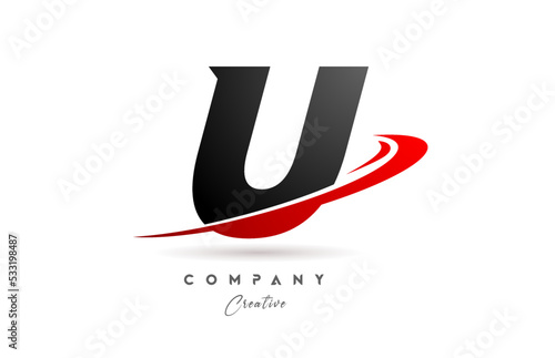 black grey U alphabet letter logo icon design with red swoosh. Creative template for company and business