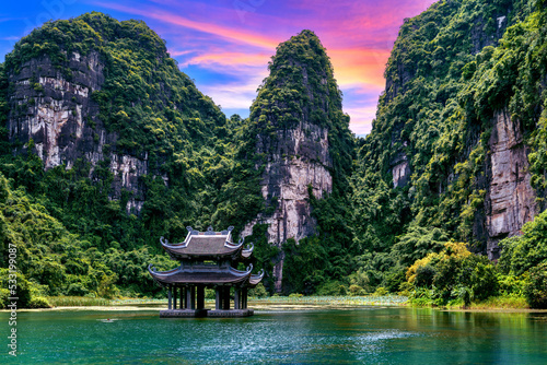 Vietnamese temple in Trang An, Vietnam. Famous place in Tam coc. photo