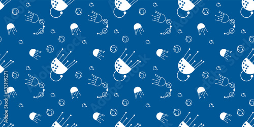 Seamless pattern simple shapes white made-up space story, moo ideas for design just add a bottom layer of any color