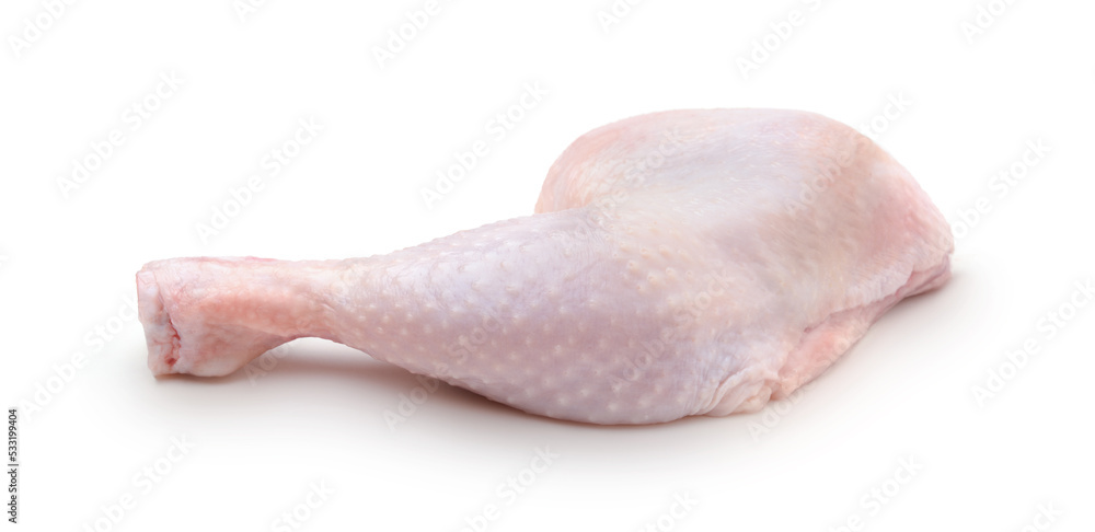Chicken thigh isolated on white. - obrazy, fototapety, plakaty 