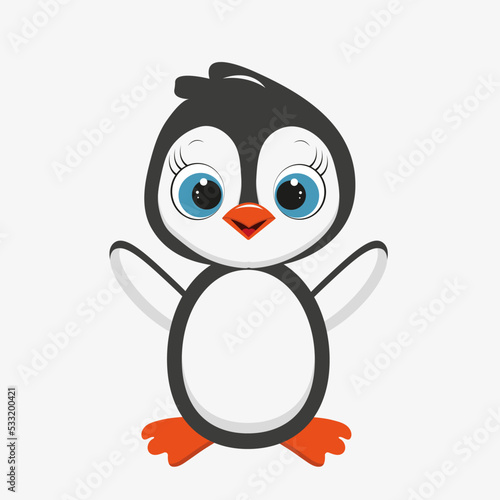 Fototapeta Naklejka Na Ścianę i Meble -  Vector illustration of a cute, cartoon little penguin isolated on a white background. Winter animal clipart in flat style