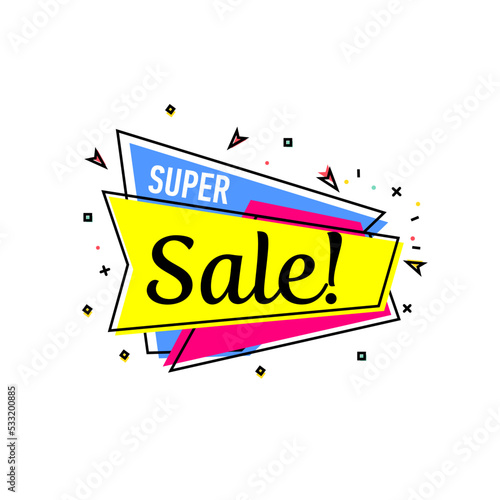 Super sale proposition sticker in trendy linear style. Retail marketing, new advertising campaign, holiday shopping vector illustration.