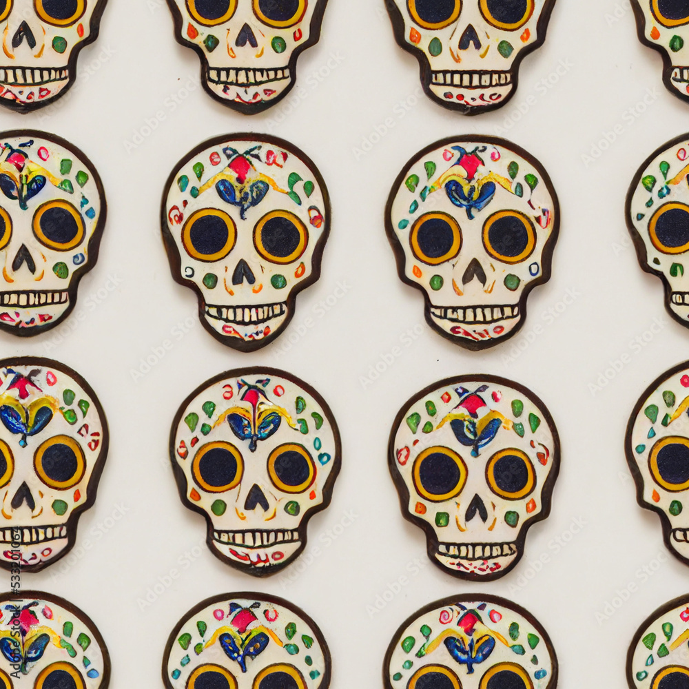 Seamless tile sugar skull Halloween background, digital art