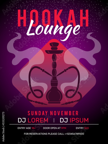 Hookah poster. Retro style oriental placard invitation for hookah smoke club recent vector print design template with place for text