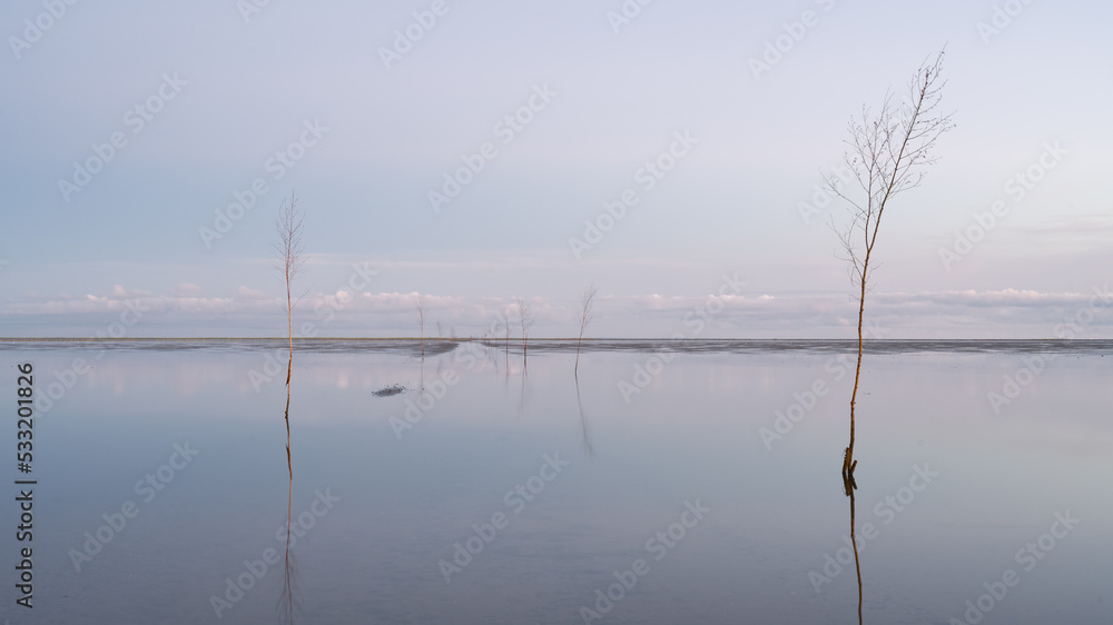 Footpath to Island Mandø under Water, Denmark Footpath to Island Mandø under Water, Denmark