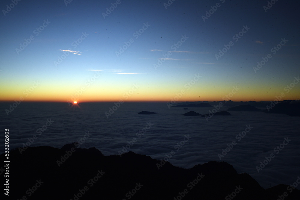 sunrise on the top of the mountain