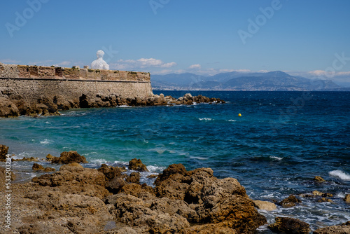 Landscape view along the old coastal village and fortification of Antibes on the french riviera in France