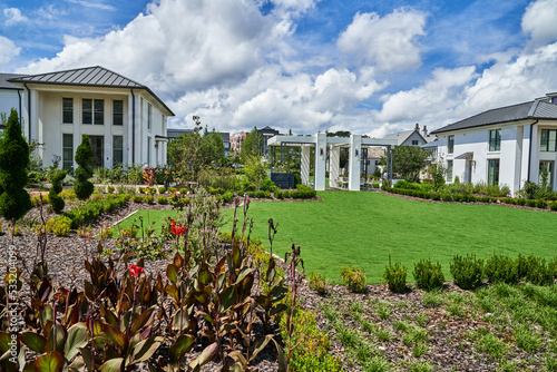 Scenic Garden View of Trilith Studios Community Local Park and Residential Homes in Fayetteville, Georgia