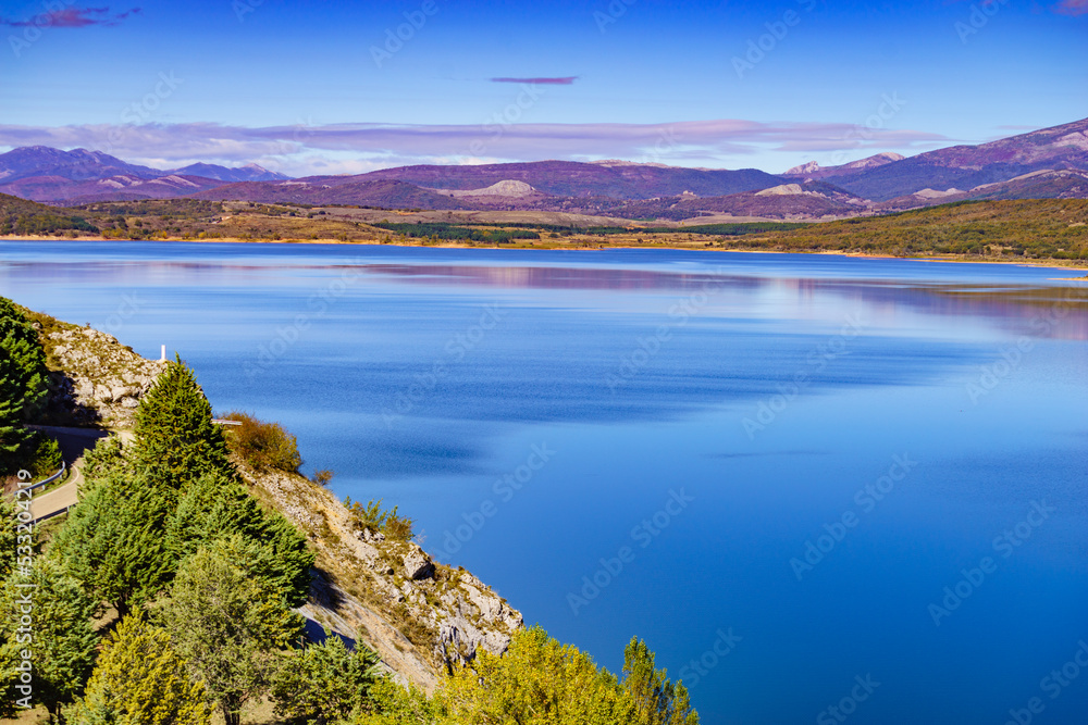 Lake landscape with hills on horizon, Spain