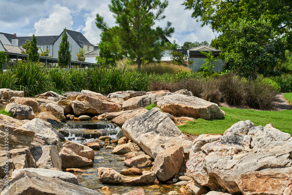 Scenic view of waterfall in the Town of Trilith Studios Local Park; Trilith Studios Residential Homes Park Scenic view of waterfall in the Town of Trilith Studios Local Park; Trilith Studios Residential Homes Park
