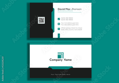 Horizontal syan green dark blue ash black white abstract business card template design
