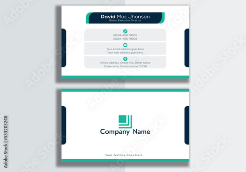 Horizontal syan dark blue white ash abstract business card template design