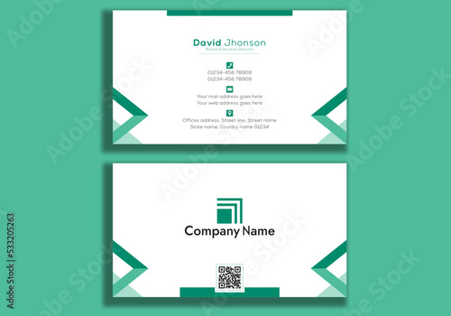 Horizontal syan light green dark black white abstract business card template design