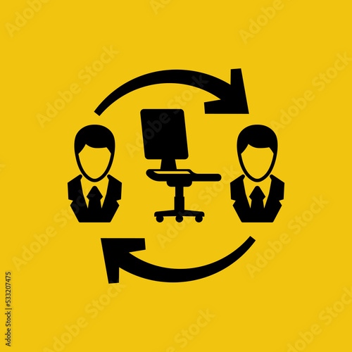 Changes employee black icon. Replacing a worker. Human resources. Employee turnover. Replace a worker. Personnel changes. Vector illustration flat design.