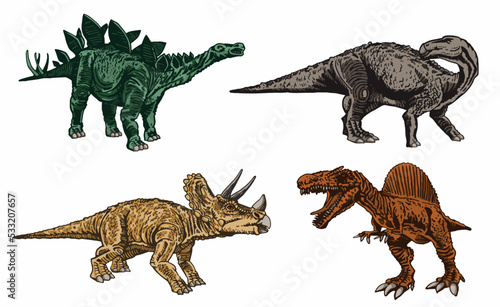 Vector set of color dinosaurs isolated on white background  dino collection
