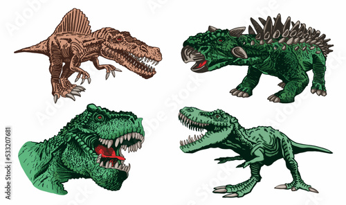Vector set of color dinosaurs isolated on white background, dino collection