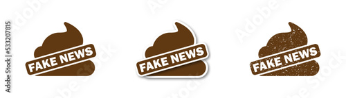 Fake news icon. Shit icon with lettering. Wrong truth symbol. Flat vector illustration.