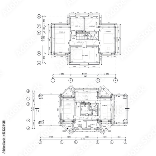 Detailed architectural private house floor plan, apartment layout, blueprint. Vector illustration
