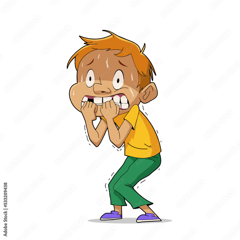 Vector Illustration Of Cartoon Boy With Scared Expression And Pose 