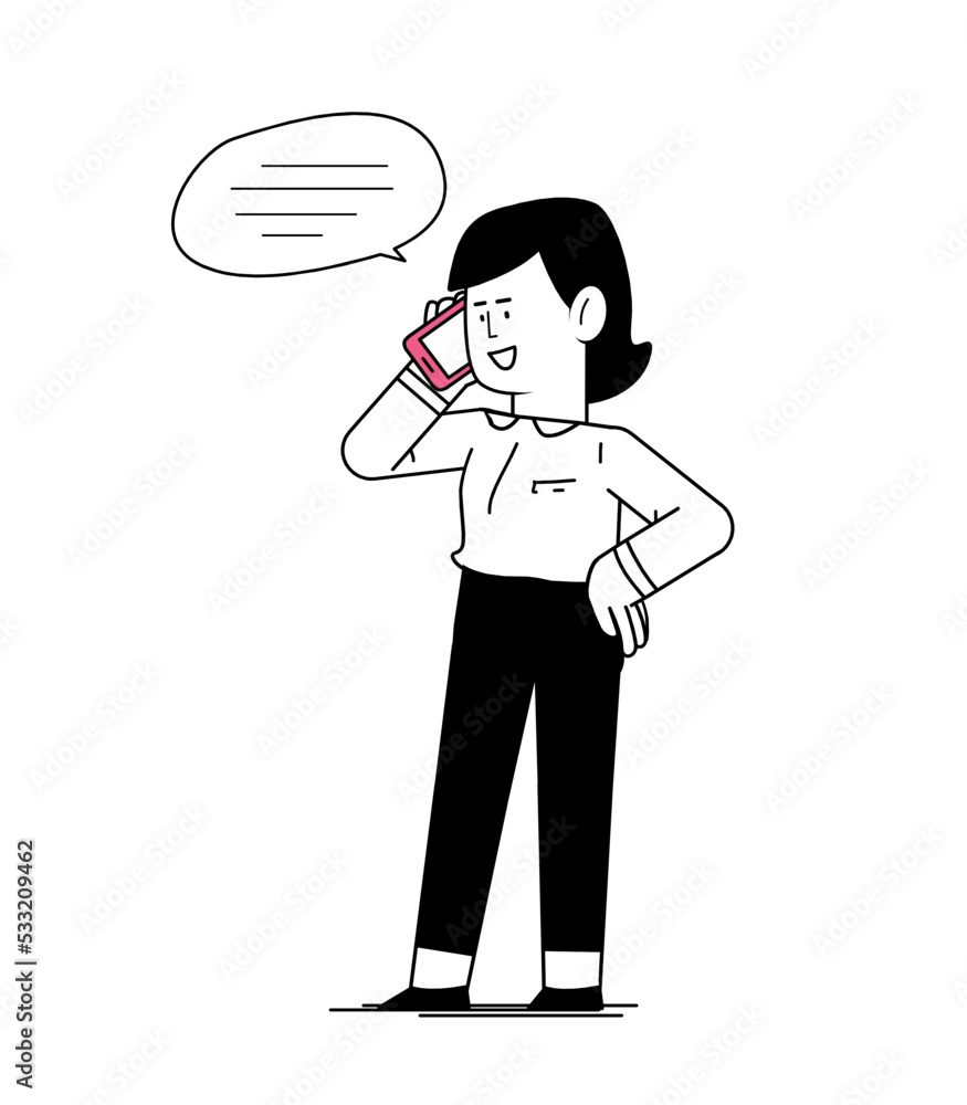 Vector illustration of Female office worker communicating on phone Vector illustration of Female office worker communicating on phone