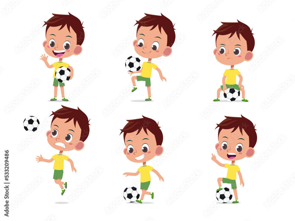 BOY PLAYING SOCCER FOOTBALL SET IN MULTIPLE POSES