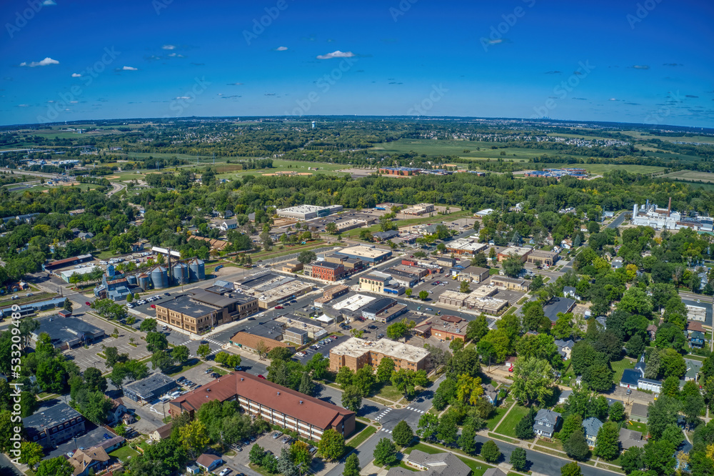 Aerial View of the small Exurb of Farmington, Minnesota