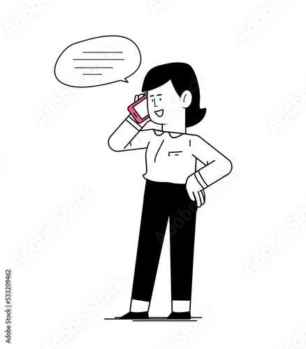 Vector illustration of Female office worker communicating on phone