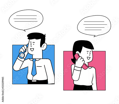 Vector illustration of male and Female communicating on phone