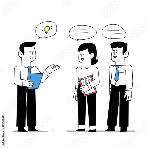 Vector illustration of male and Female office worker communicating sharing ideas