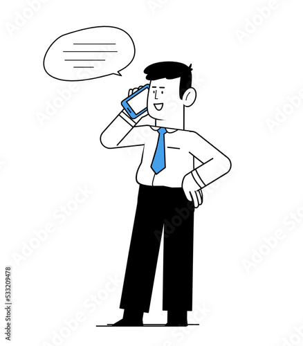 Vector illustration of male office worker communicating on phone